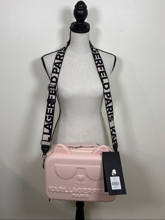 Karl Lagerfeld Handbags - Karl Lagerfeld Pale Pink Embossed Hardcase Crossbody with Branded Strap